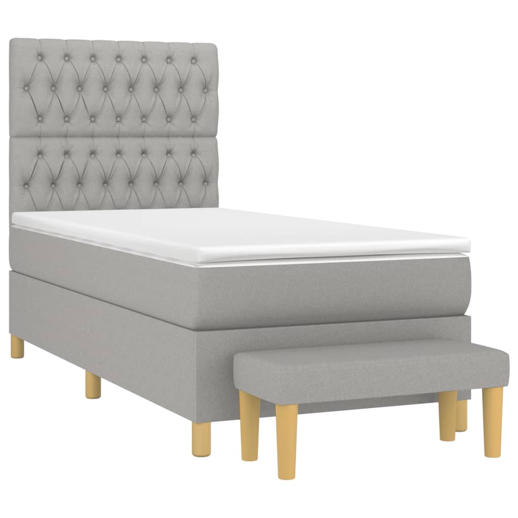 Pat box spring cu saltea, gri deschis, 90x200 cm, textil GartenMobel Dekor