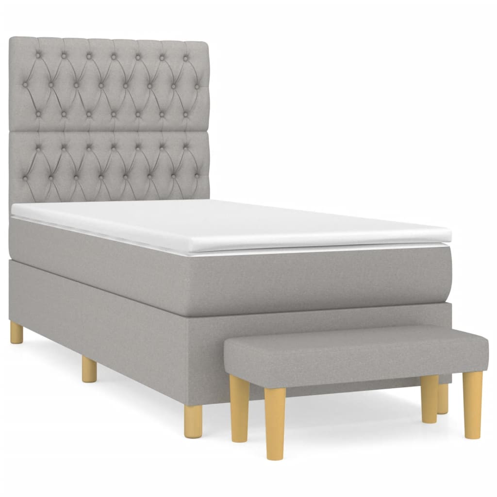 Pat box spring cu saltea, gri deschis, 90x200 cm, textil GartenMobel Dekor