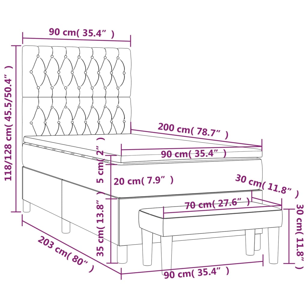 Pat box spring cu saltea, gri deschis, 90x200 cm, textil GartenMobel Dekor