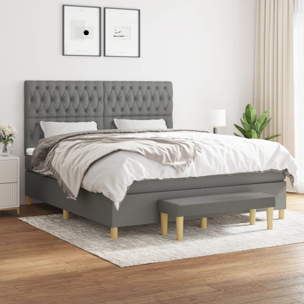 Pat box spring cu saltea, gri închis, 180x200 cm, textil GartenMobel Dekor