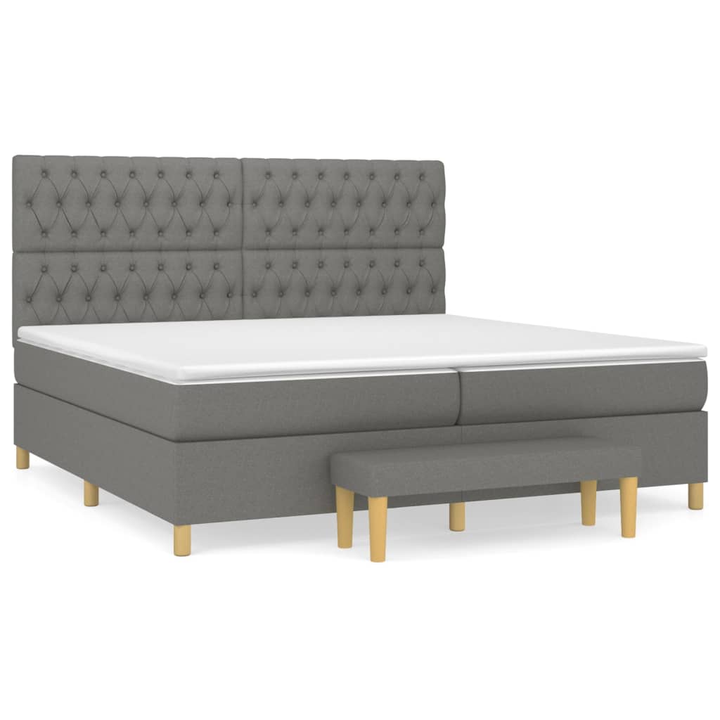 Pat box spring cu saltea, gri închis, 200x200 cm, textil GartenMobel Dekor