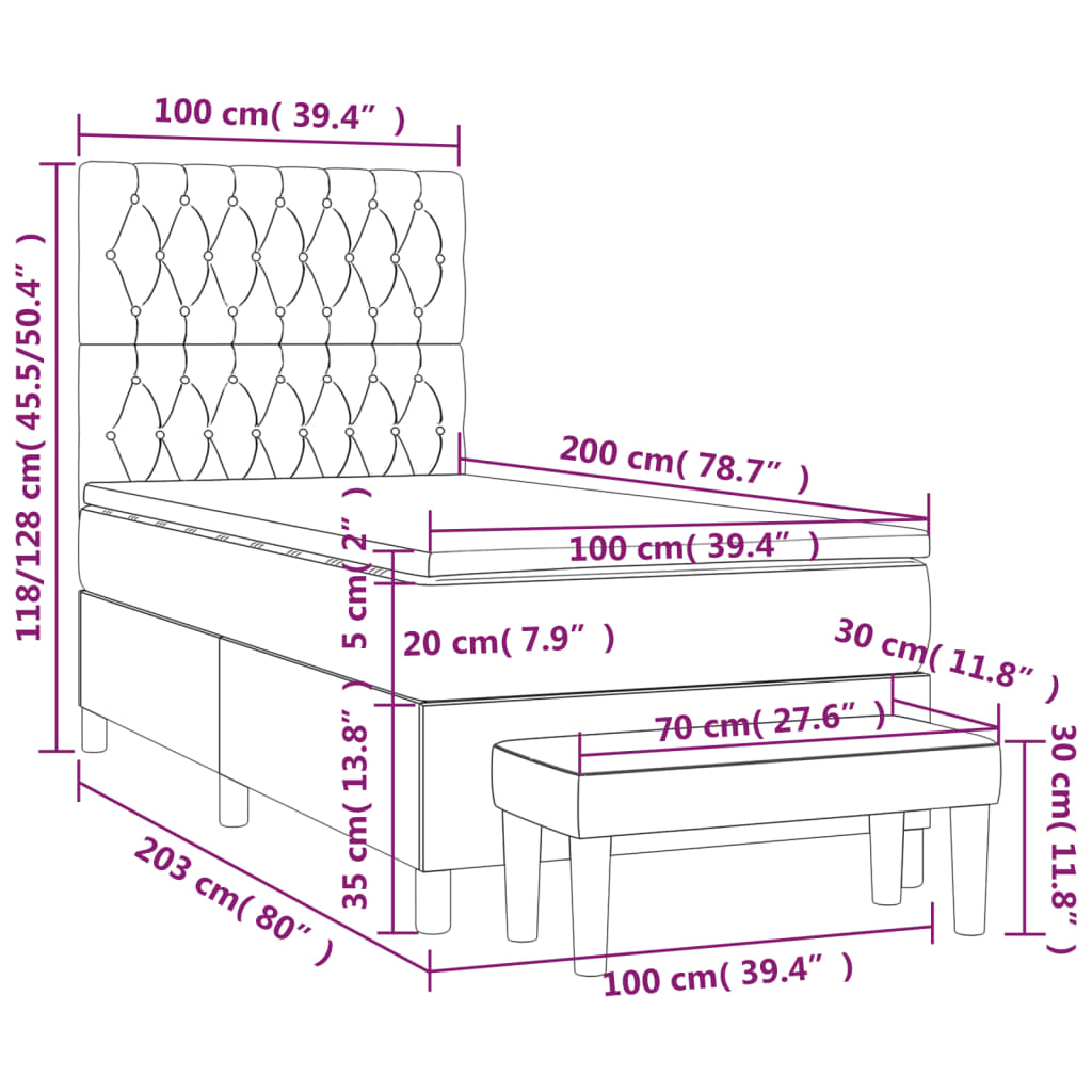 Pat box spring cu saltea, negru, 100x200 cm, textil GartenMobel Dekor