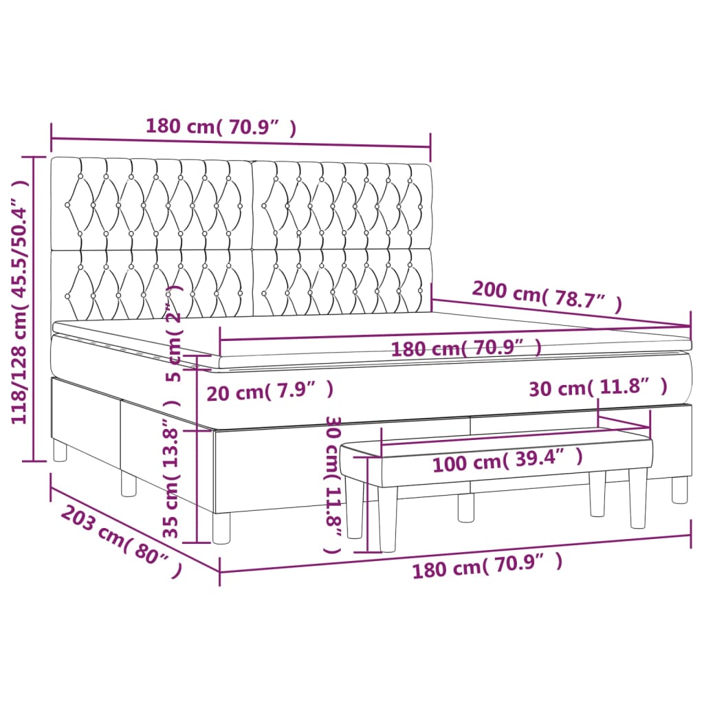 Pat box spring cu saltea, negru, 180x200 cm, catifea GartenMobel Dekor
