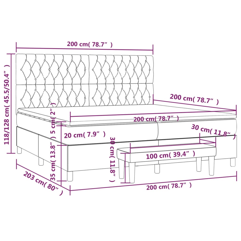 Pat box spring cu saltea, negru, 200x200 cm, textil GartenMobel Dekor