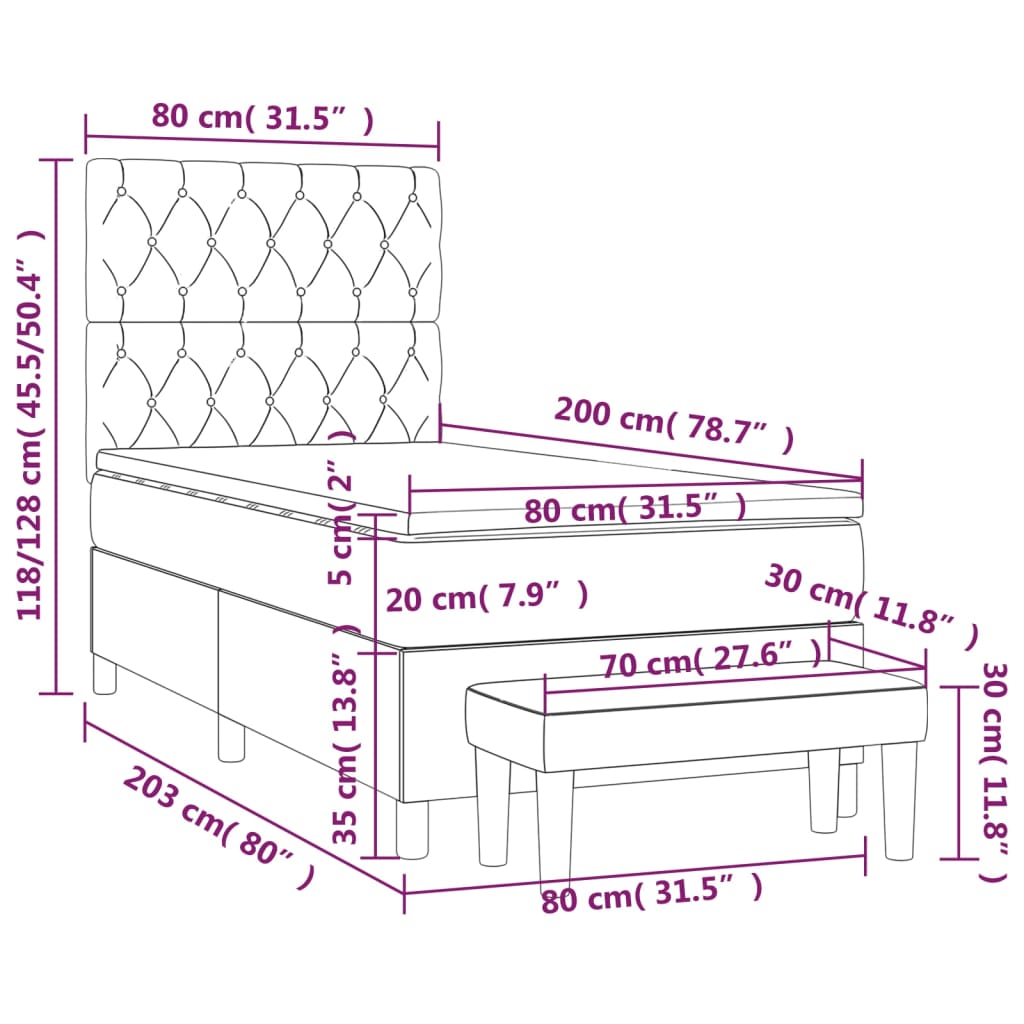 Pat box spring cu saltea, negru, 80x200 cm, textil GartenMobel Dekor