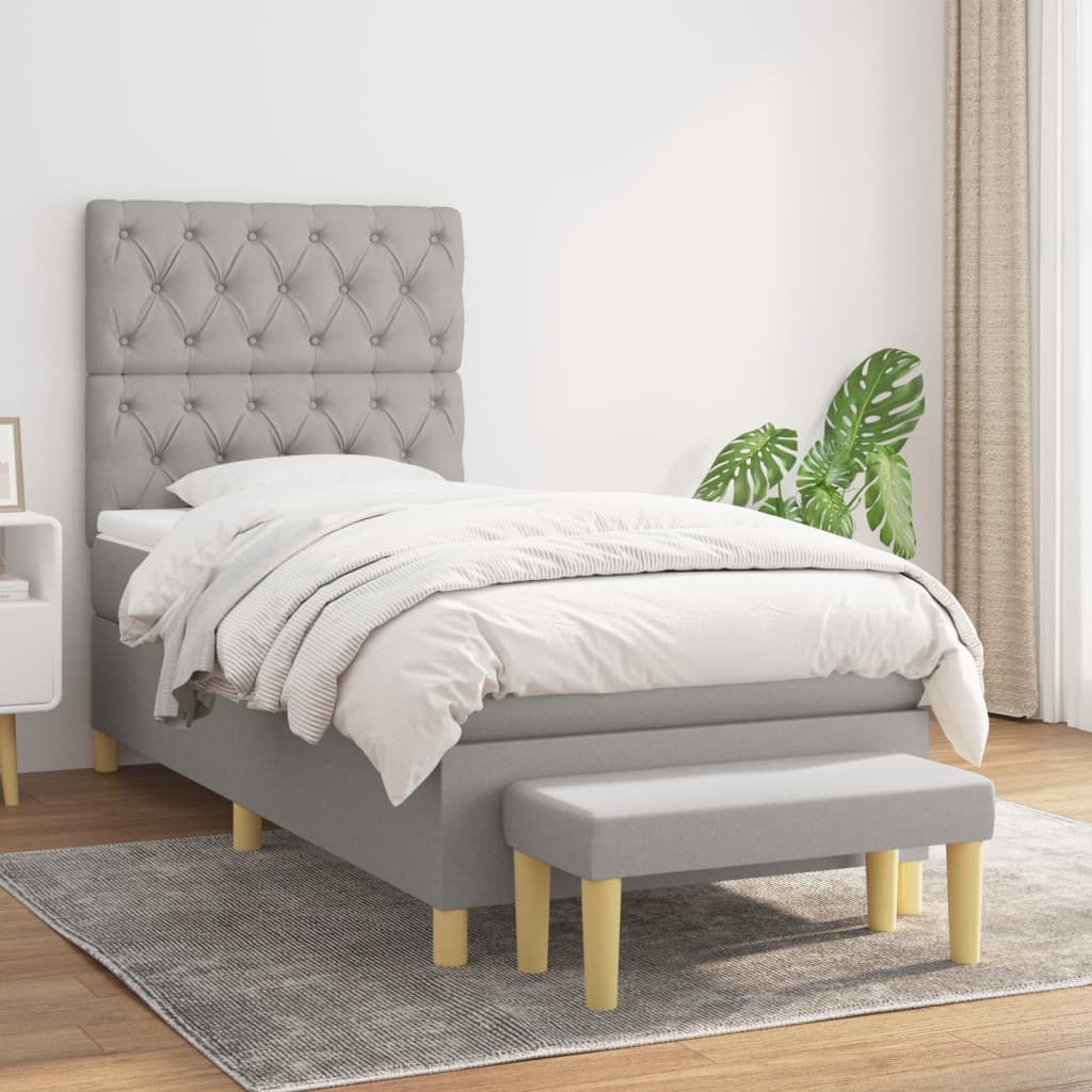 Pat continental cu saltea, gri deschis, 80x200 cm, textil GartenMobel Dekor