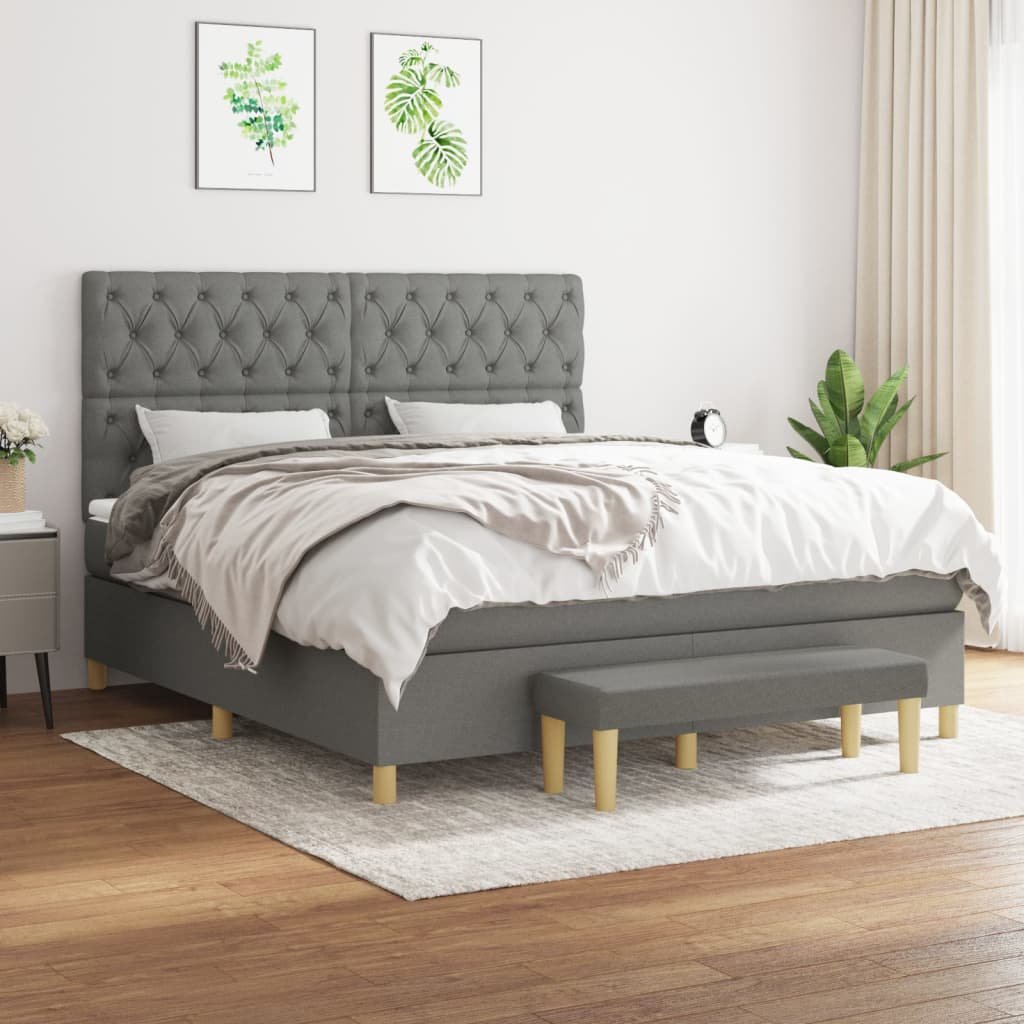 Pat continental cu saltea, gri închis, 160x200 cm, țesătură GartenMobel Dekor
