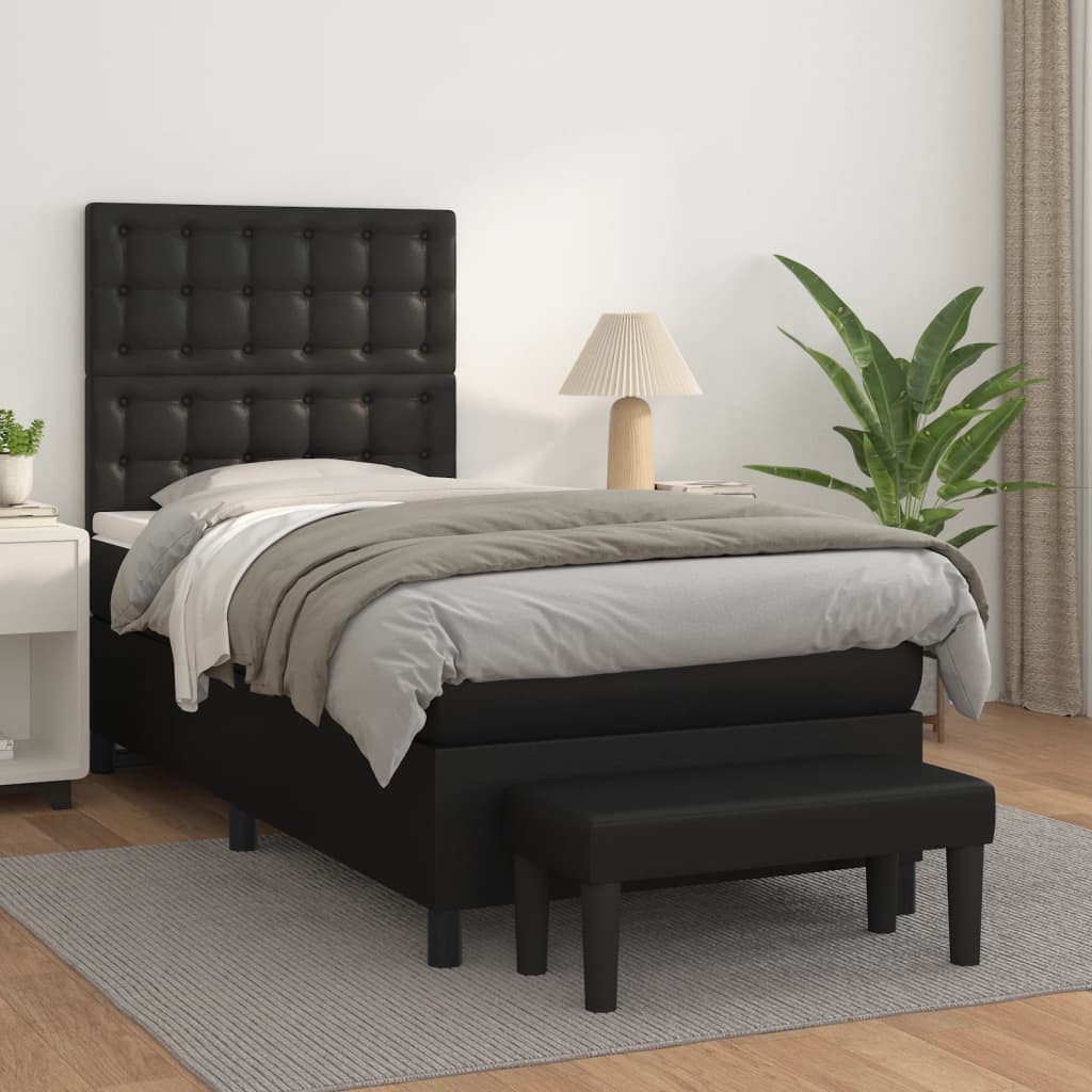 Pat box spring cu saltea, negru, 100x200 cm, piele ecologică GartenMobel Dekor