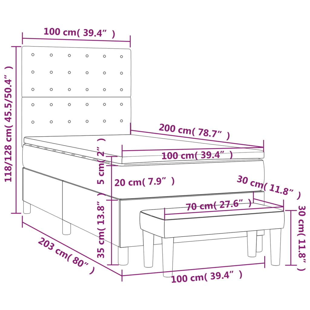 Pat box spring cu saltea, negru, 100x200 cm, piele ecologică GartenMobel Dekor