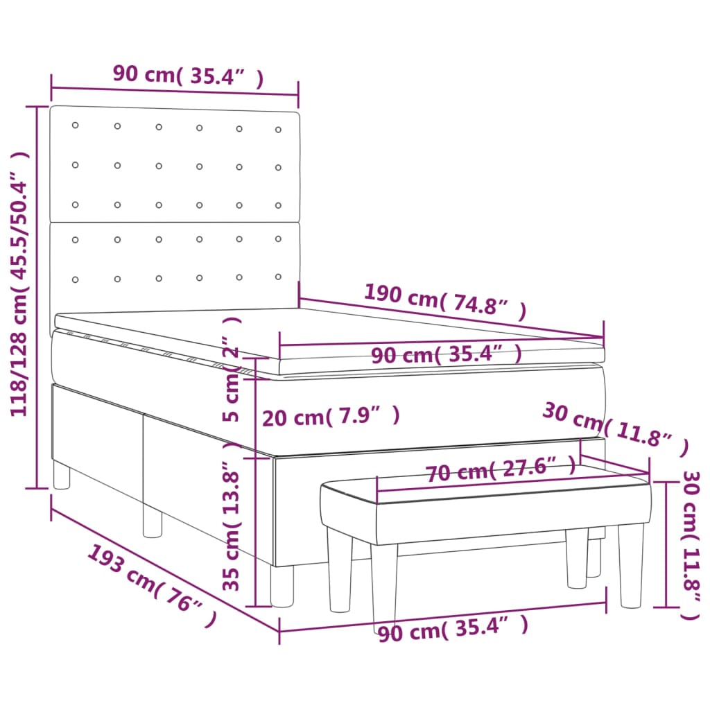 Pat box spring cu saltea, negru, 90x190 cm, piele ecologică GartenMobel Dekor