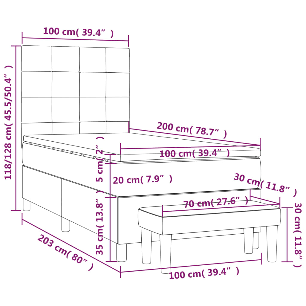 Pat box spring cu saltea, gri deschis, 100x200 cm, catifea GartenMobel Dekor