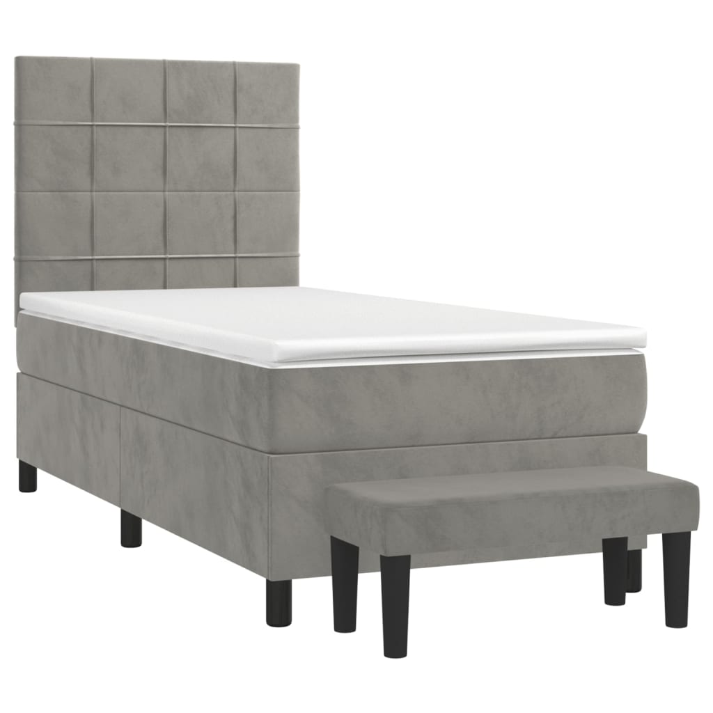 Pat box spring cu saltea, gri deschis, 100x200 cm, catifea GartenMobel Dekor