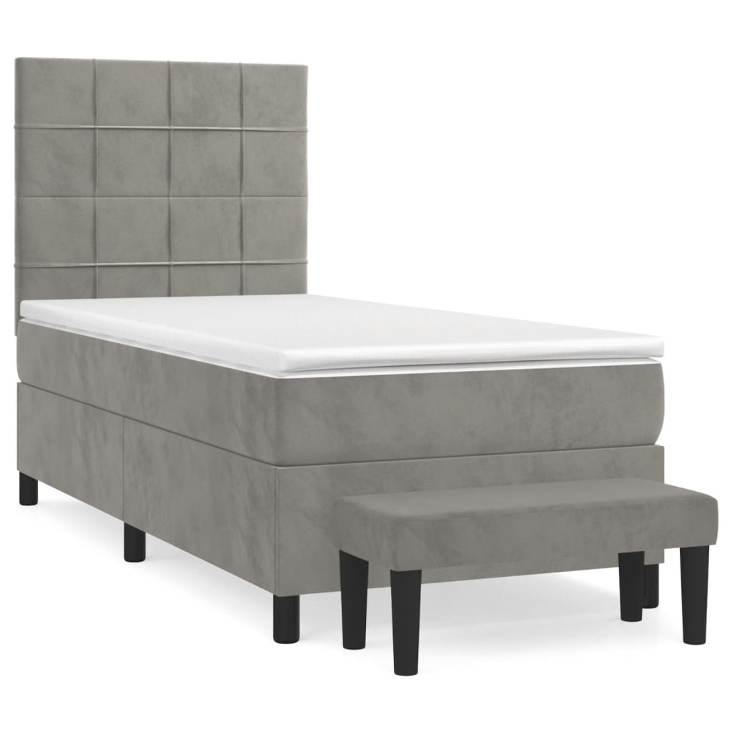 Pat box spring cu saltea, gri deschis, 100x200 cm, catifea GartenMobel Dekor