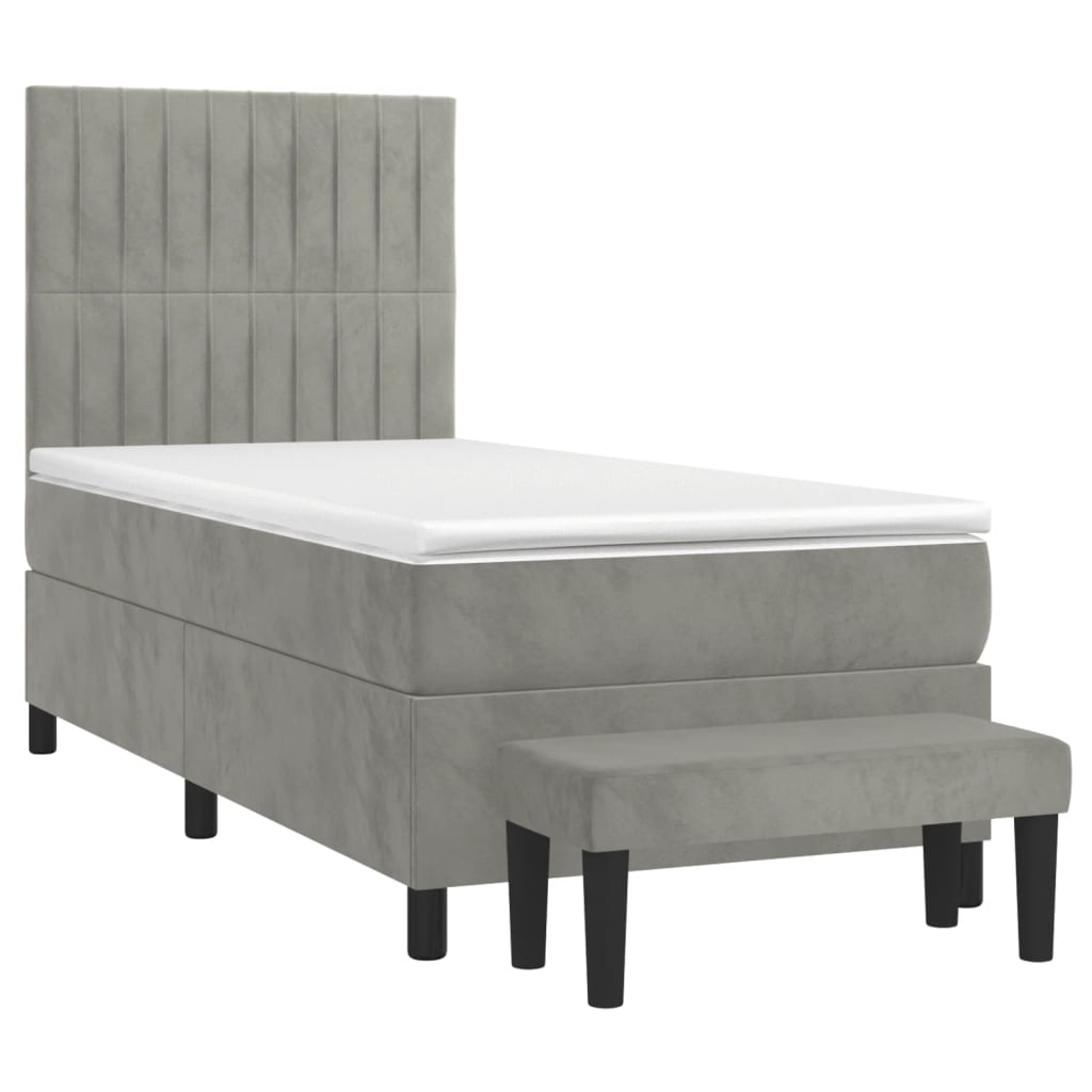 Pat box spring cu saltea, gri deschis, 90x190 cm, catifea GartenMobel Dekor