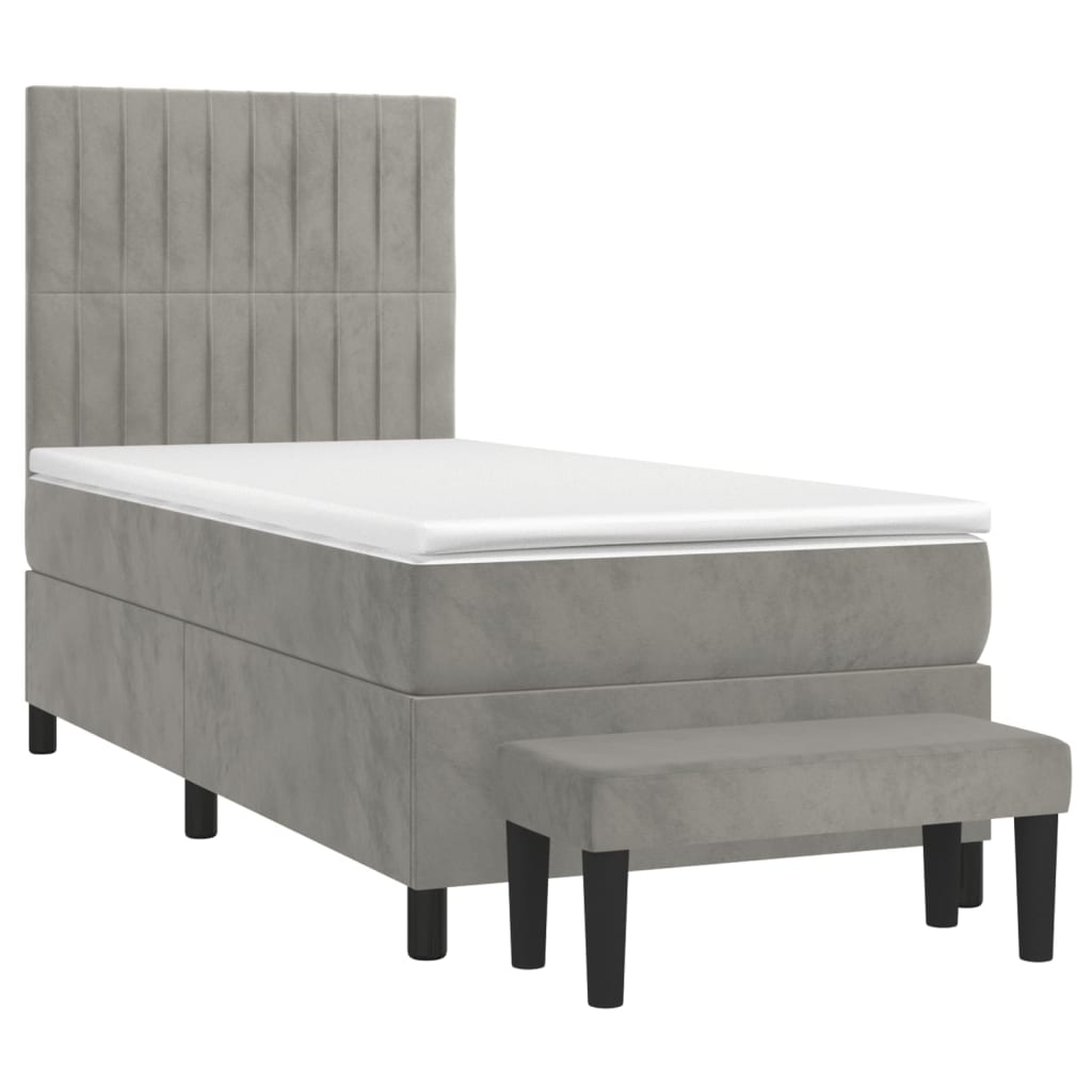 Pat box spring cu saltea, gri deschis, 90x200 cm, catifea GartenMobel Dekor