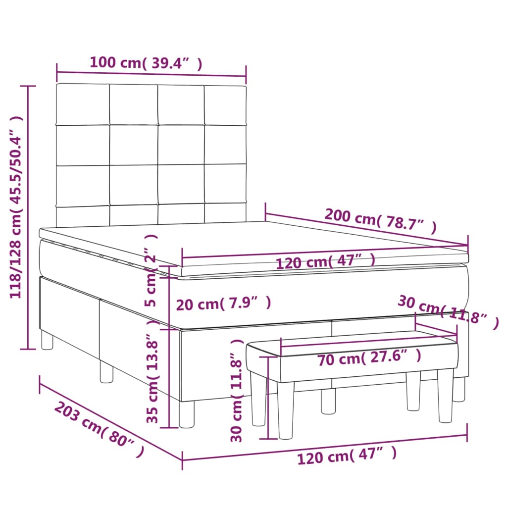 Pat box spring cu saltea, roz, 120x200 cm, catifea GartenMobel Dekor