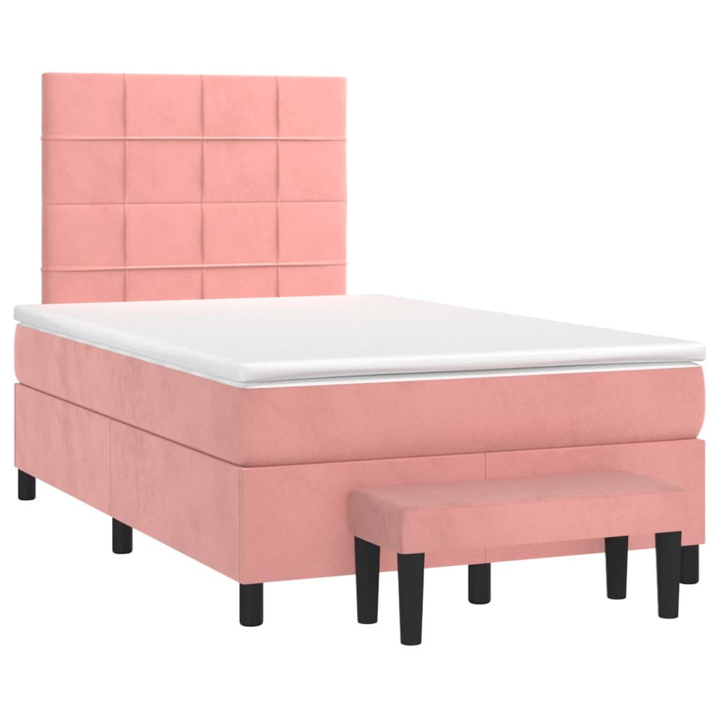Pat box spring cu saltea, roz, 120x200 cm, catifea GartenMobel Dekor