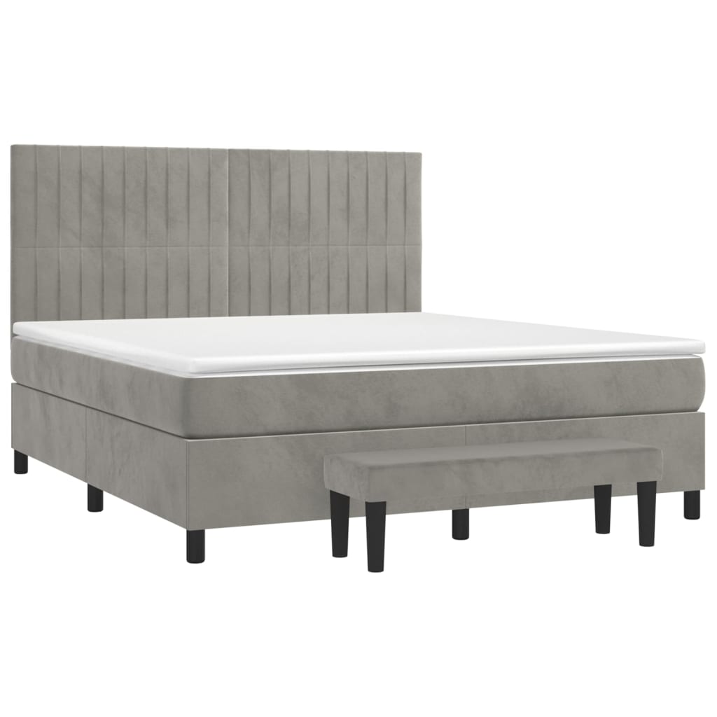 Pat box spring cu saltea, gri deschis, 160x200 cm, catifea GartenMobel Dekor