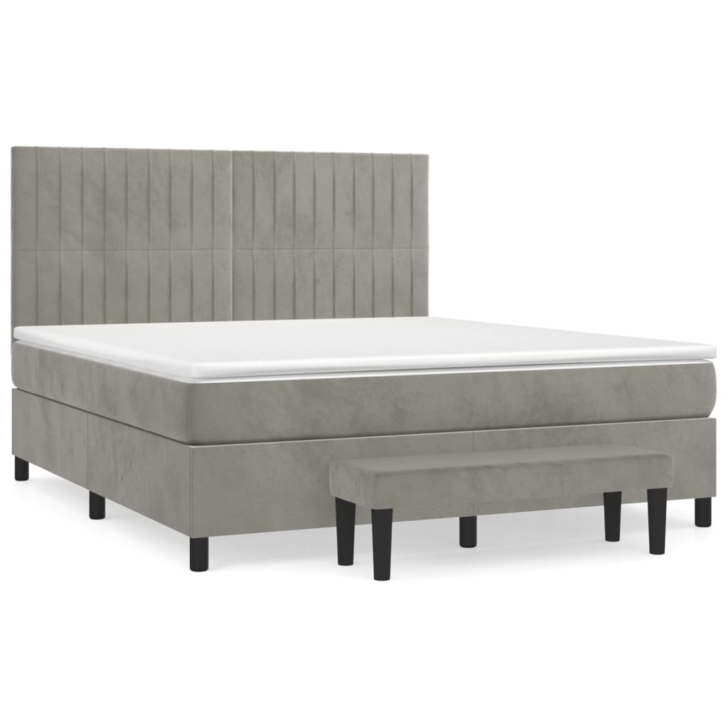 Pat box spring cu saltea, gri deschis, 160x200 cm, catifea GartenMobel Dekor