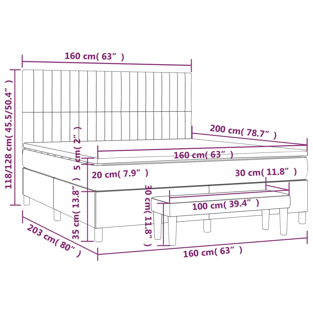 Pat box spring cu saltea, gri deschis, 160x200 cm, catifea GartenMobel Dekor