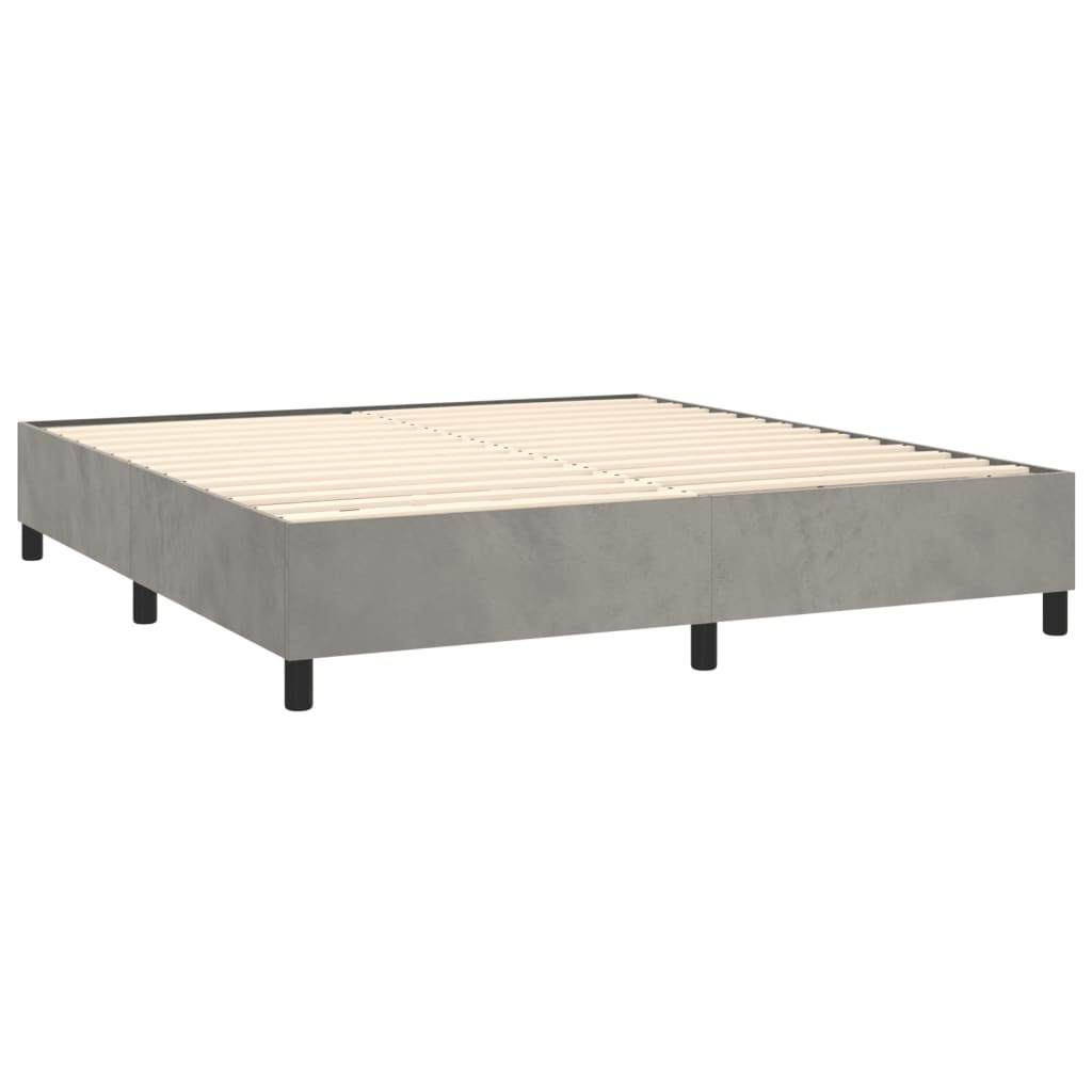 Pat box spring cu saltea, gri deschis, 200x200 cm, catifea GartenMobel Dekor