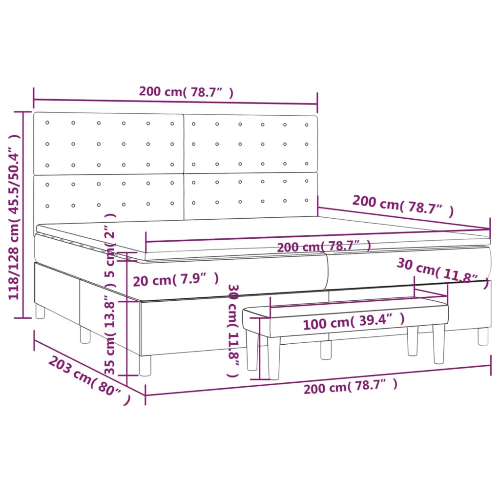 Pat box spring cu saltea, gri închis, 200x200 cm, catifea GartenMobel Dekor