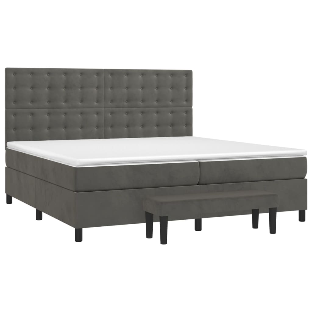 Pat box spring cu saltea, gri închis, 200x200 cm, catifea GartenMobel Dekor
