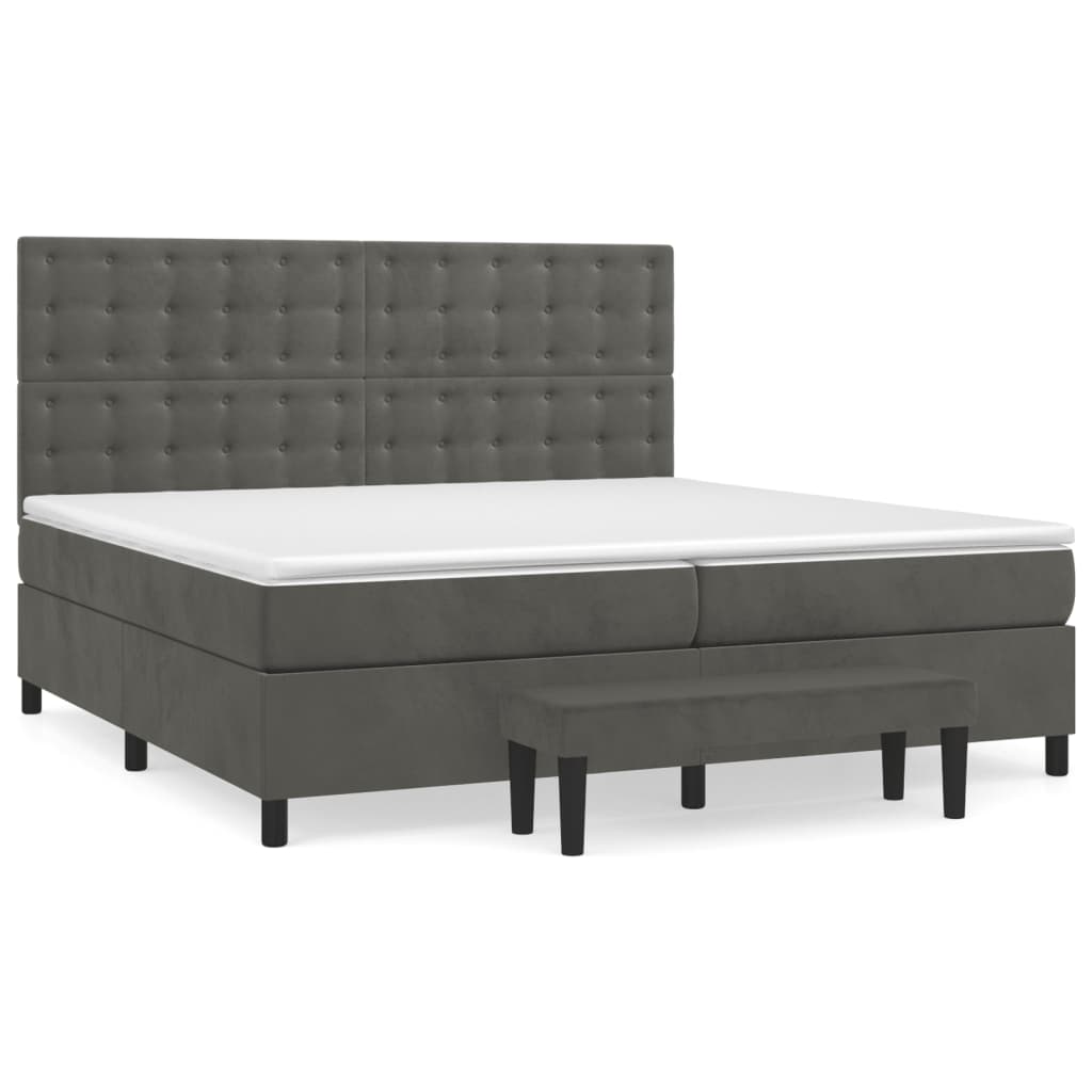 Pat box spring cu saltea, gri închis, 200x200 cm, catifea GartenMobel Dekor
