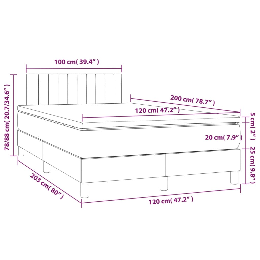 Pat box spring cu saltea, albastru închis, 120x200 cm, catifea GartenMobel Dekor