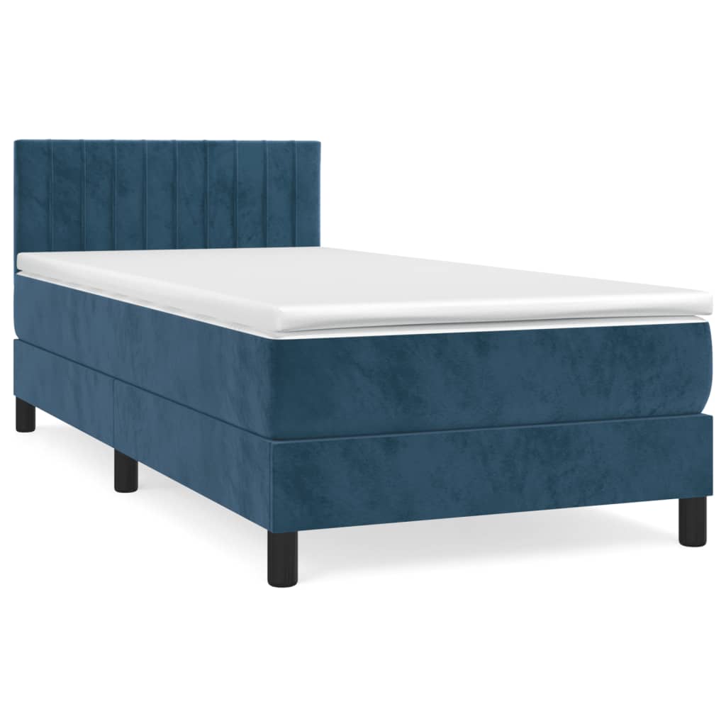 Pat box spring cu saltea, albastru închis, 90x200 cm, catifea GartenMobel Dekor