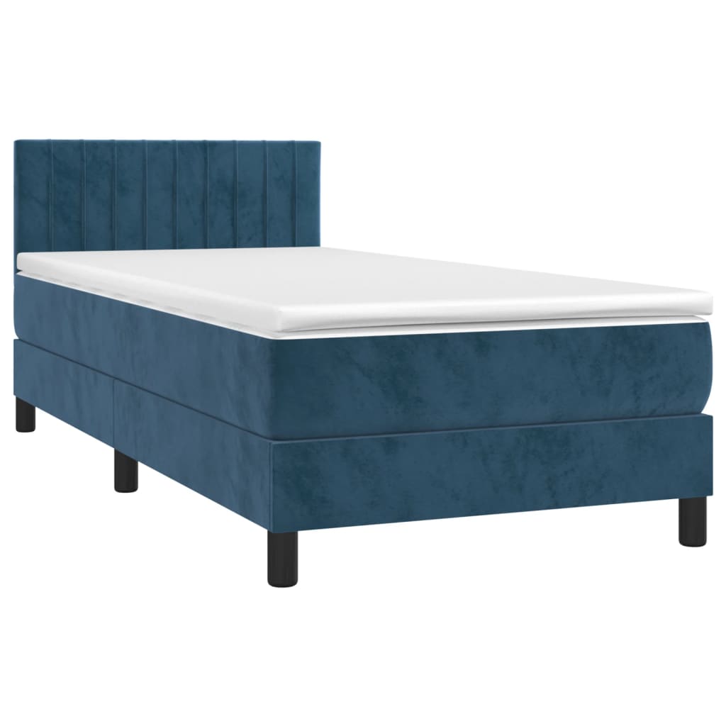 Pat box spring cu saltea, albastru închis, 90x200 cm, catifea GartenMobel Dekor