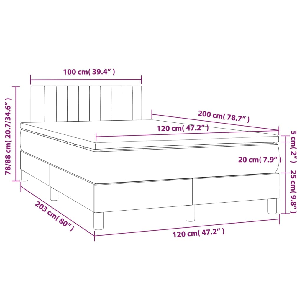 Pat box spring cu saltea, gri deschis, 120x200 cm, catifea GartenMobel Dekor