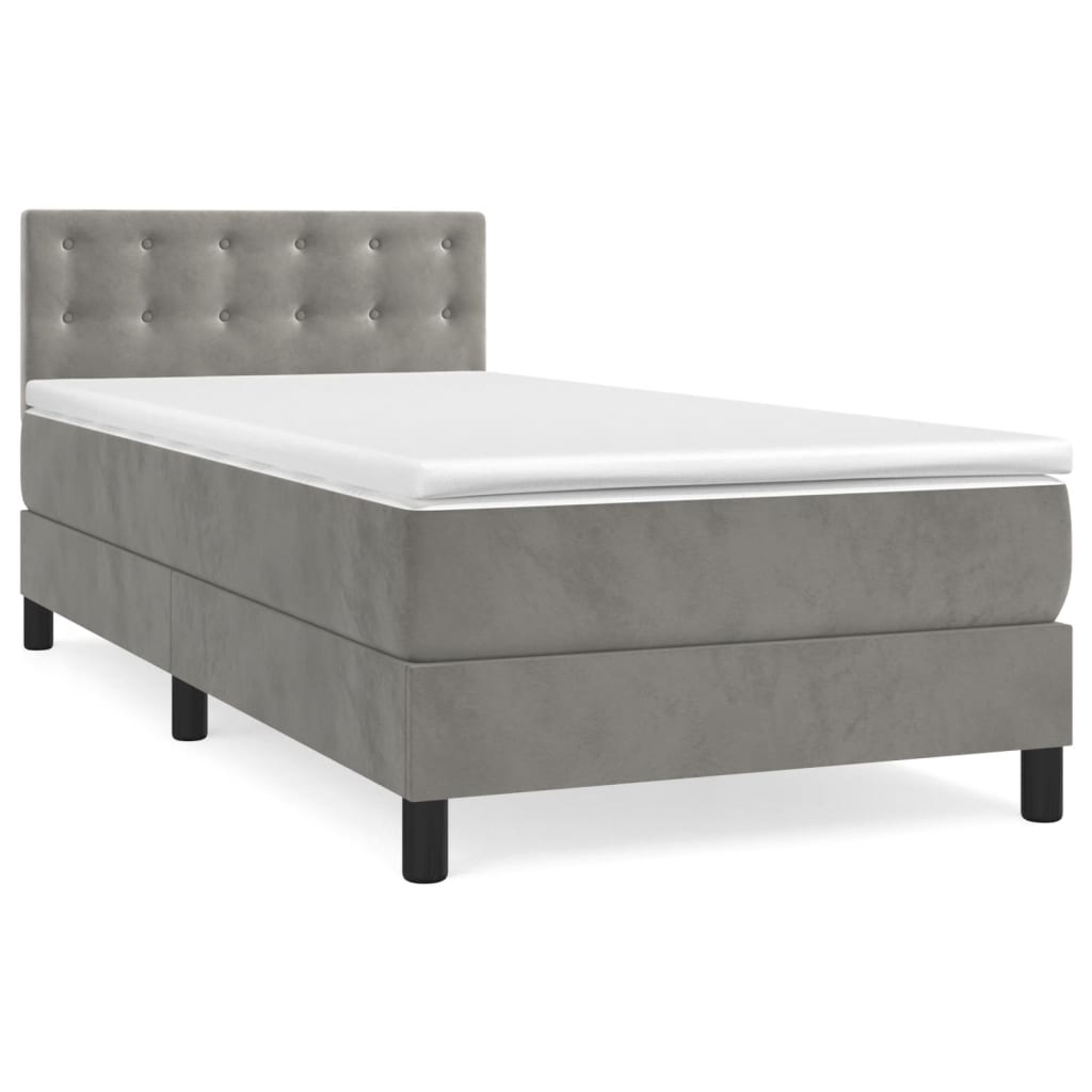 Pat box spring cu saltea, gri deschis, 80x200 cm, catifea GartenMobel Dekor