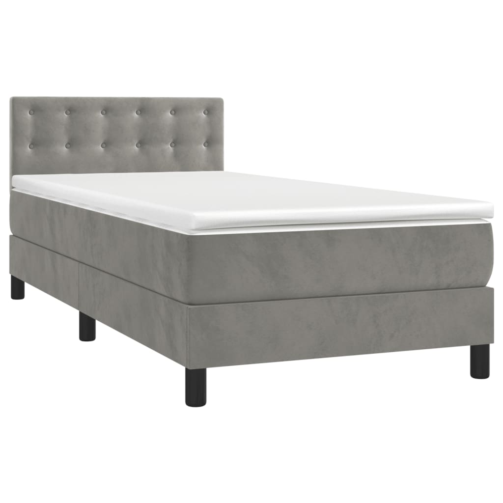 Pat box spring cu saltea, gri deschis, 80x200 cm, catifea GartenMobel Dekor