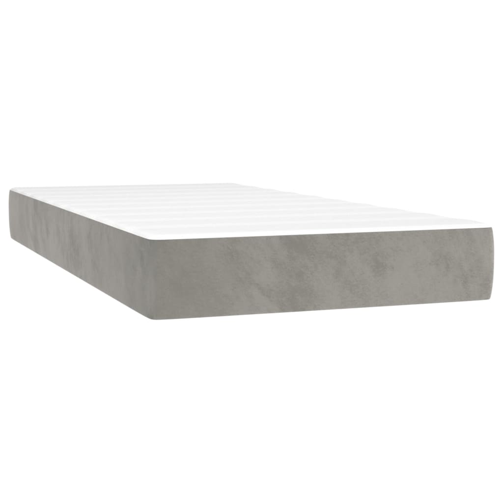 Pat box spring cu saltea, gri deschis, 90x190 cm, catifea GartenMobel Dekor