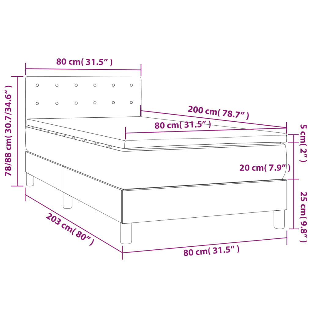Pat box spring cu saltea, gri închis, 80x200 cm, catifea GartenMobel Dekor