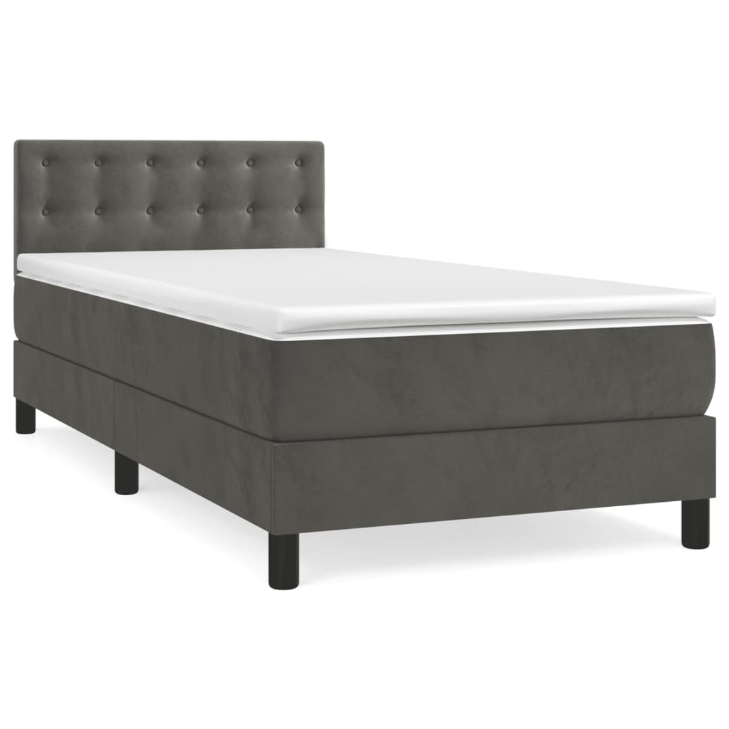 Pat box spring cu saltea, gri închis, 80x200 cm, catifea GartenMobel Dekor