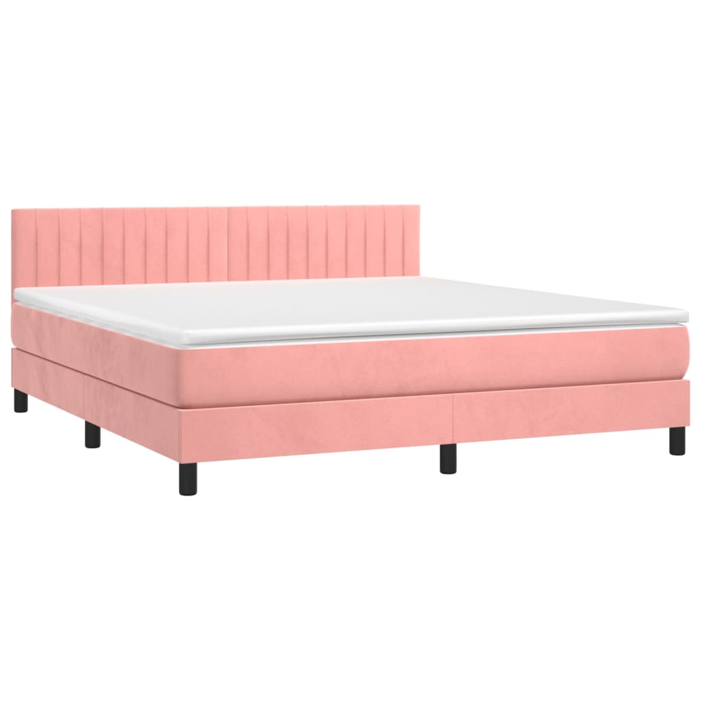 Pat box spring cu saltea, roz, 180x200 cm, catifea GartenMobel Dekor
