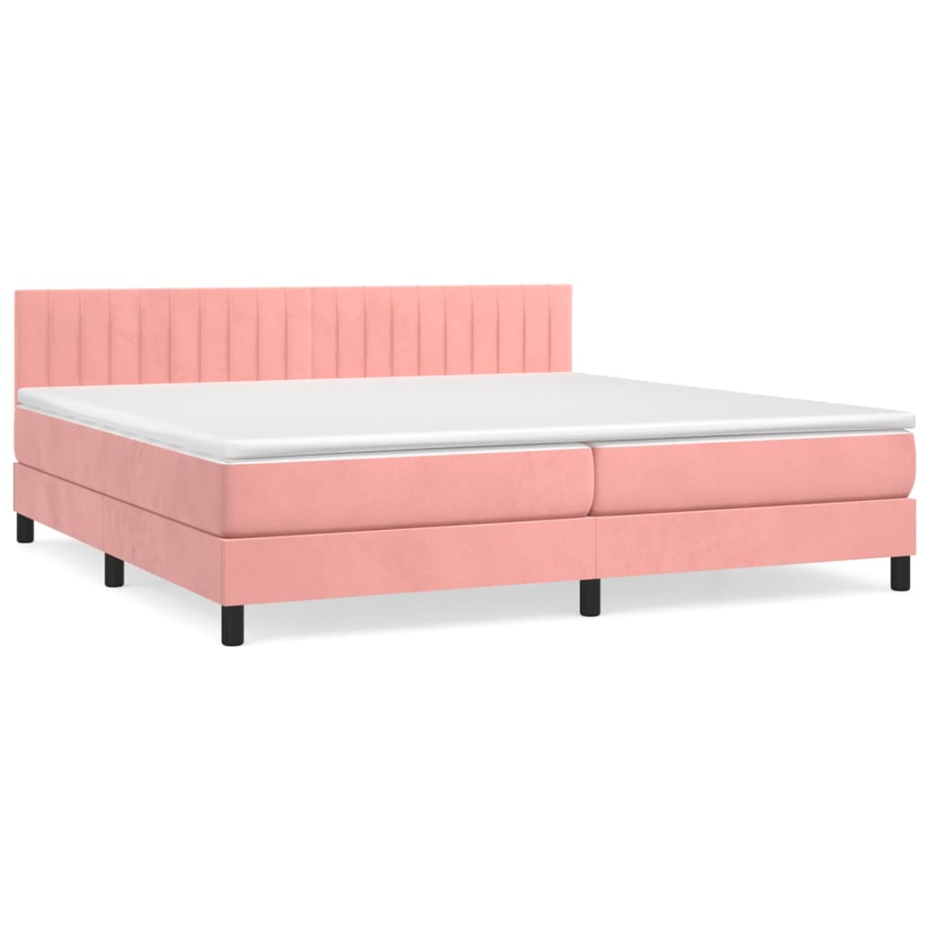 Pat box spring cu saltea, roz, 200x200 cm, catifea GartenMobel Dekor