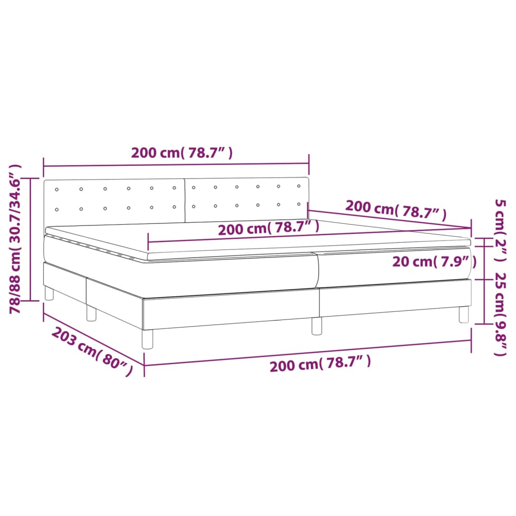 Pat box spring cu saltea, gri deschis, 200x200 cm, catifea GartenMobel Dekor