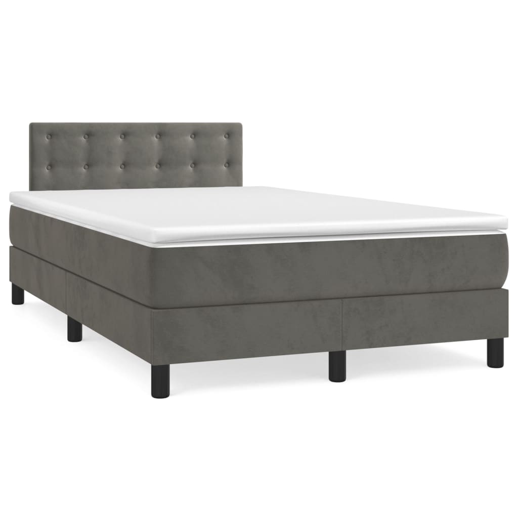Pat box spring cu saltea, gri închis, 120x200 cm, catifea GartenMobel Dekor
