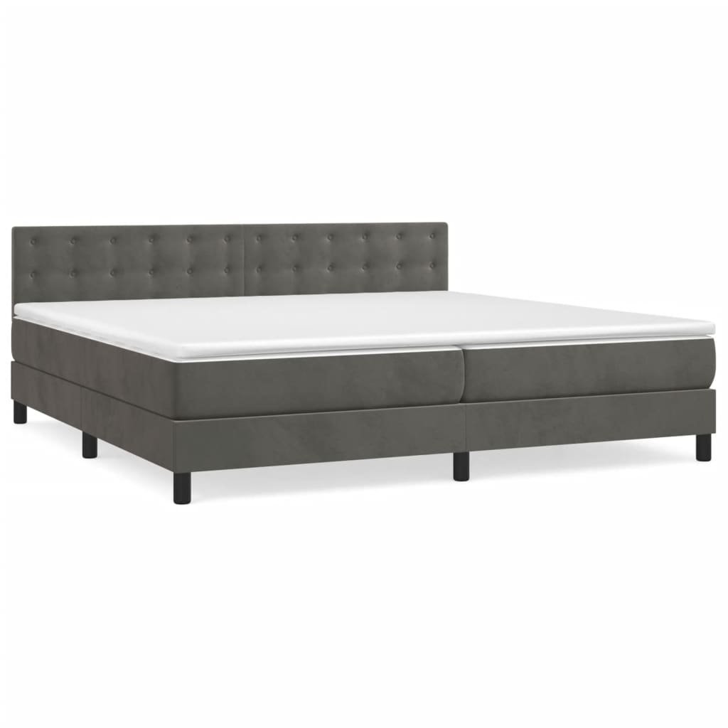 Pat box spring cu saltea, gri închis, 200x200 cm, catifea GartenMobel Dekor