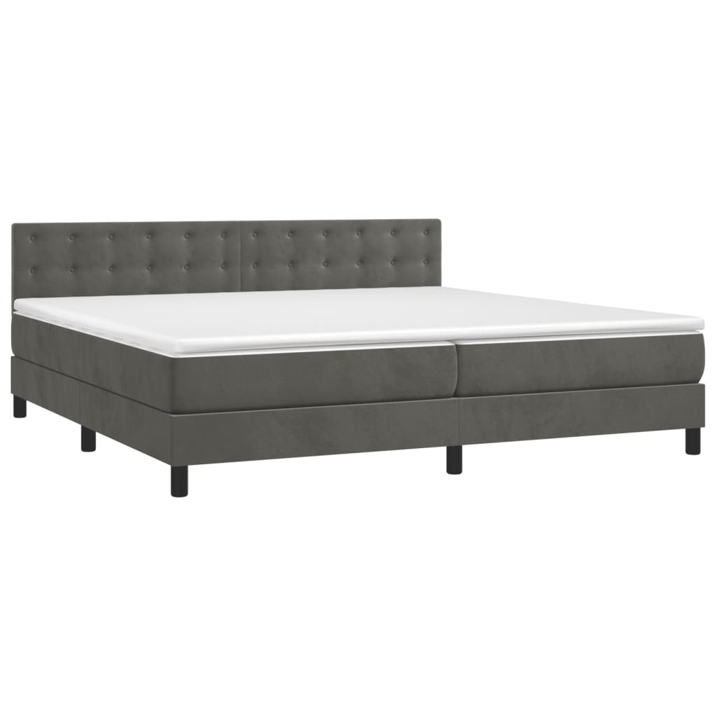 Pat box spring cu saltea, gri închis, 200x200 cm, catifea GartenMobel Dekor