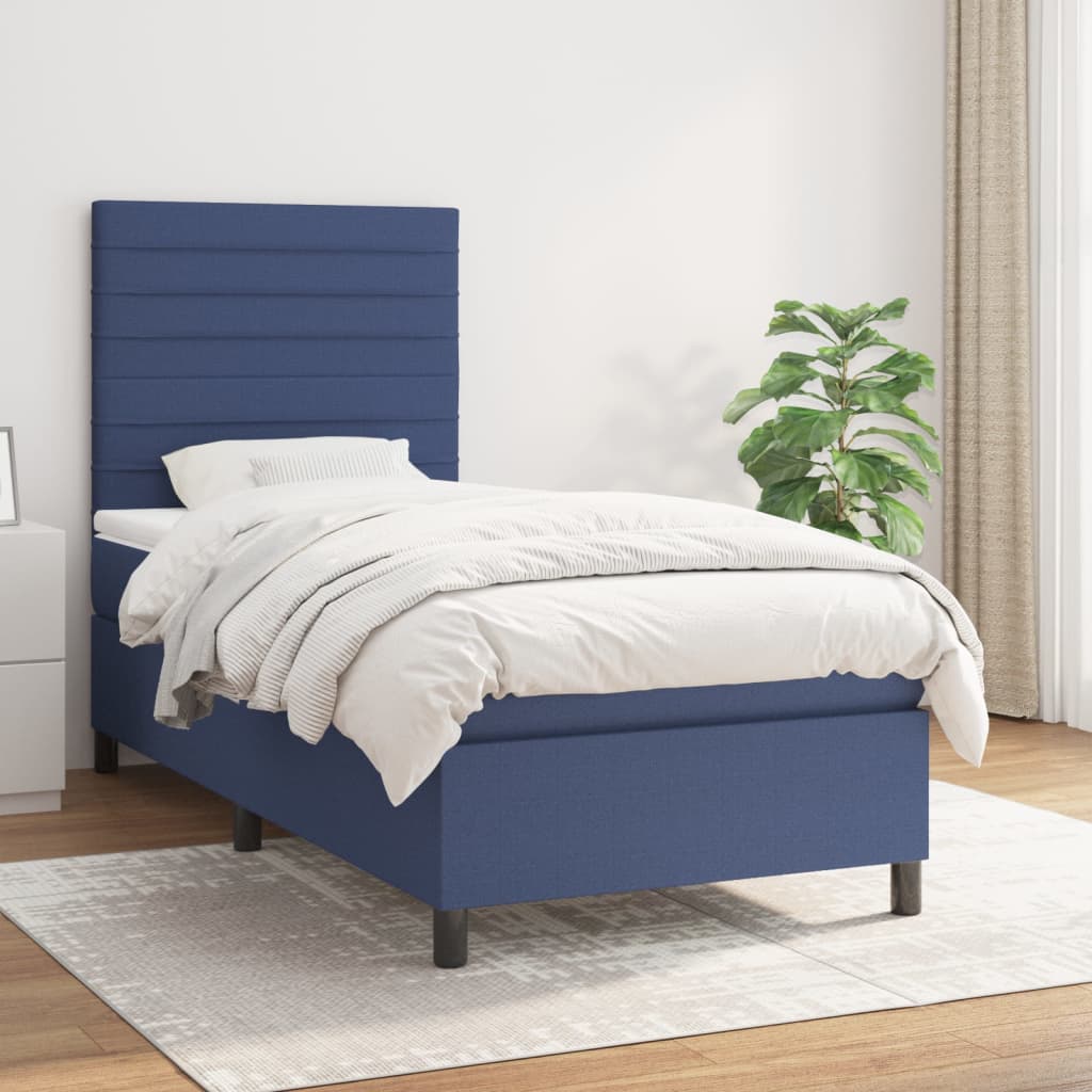 Pat box spring cu saltea, albastru, 100x200 cm, textil GartenMobel Dekor