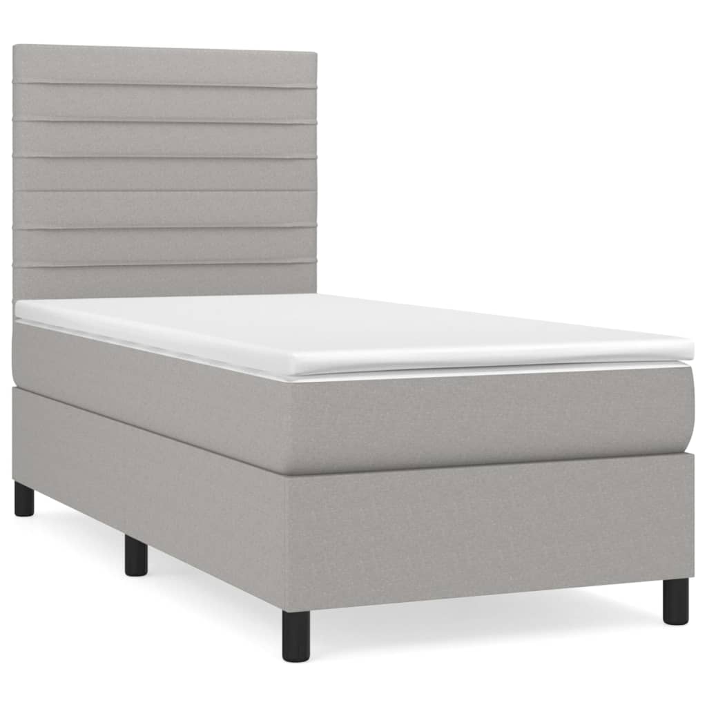 Pat box spring cu saltea, gri deschis, 100x200 cm, textil GartenMobel Dekor