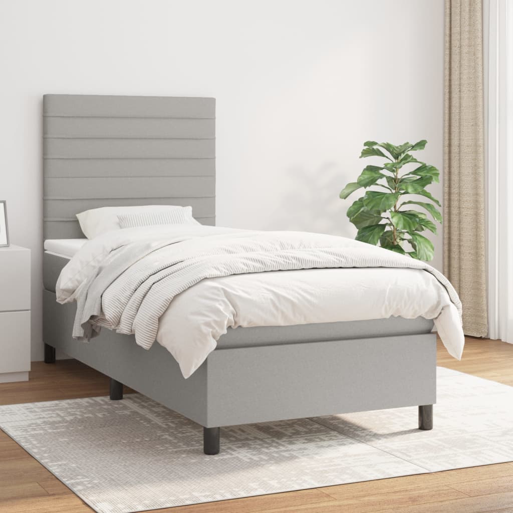 Pat box spring cu saltea, gri deschis, 100x200 cm, textil GartenMobel Dekor