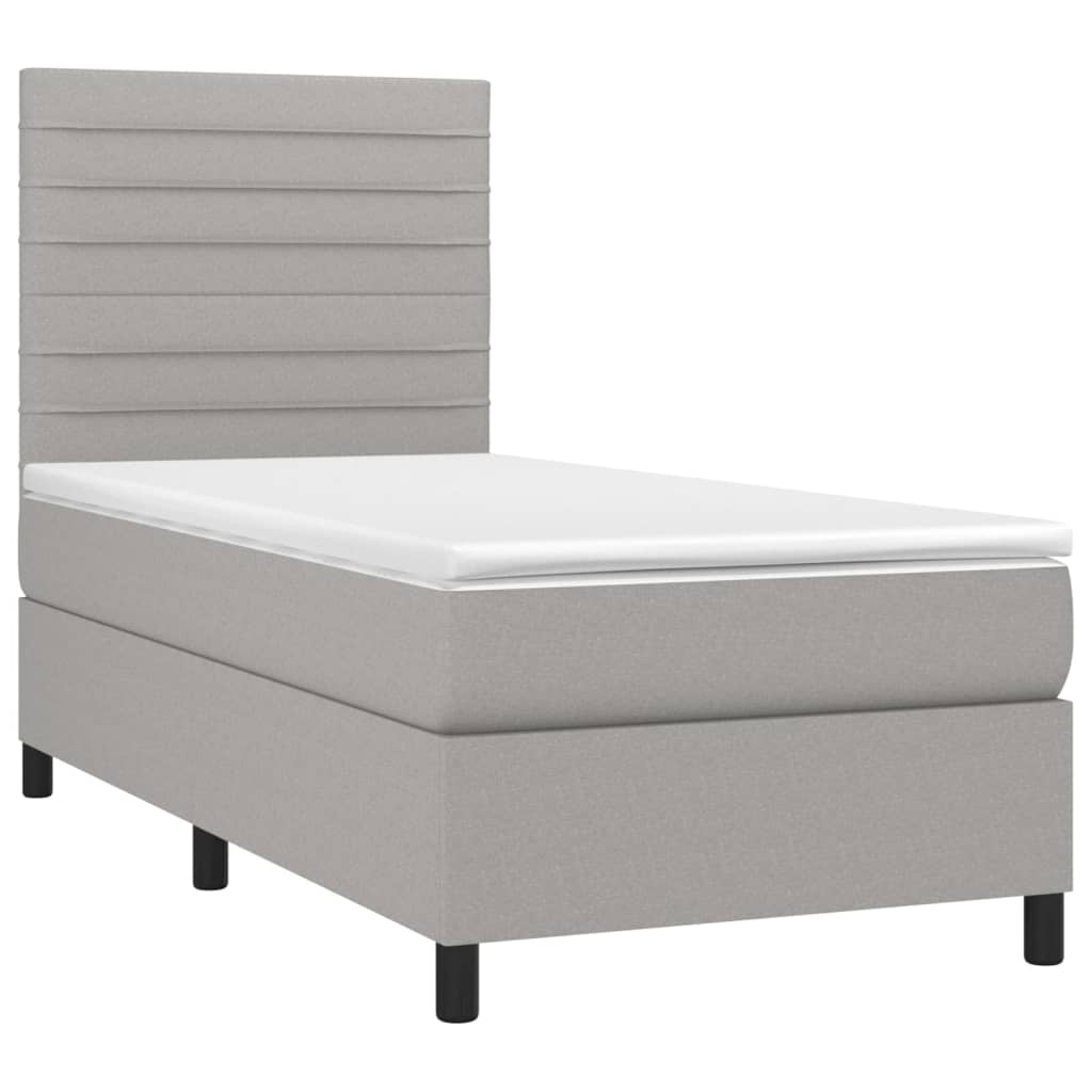 Pat box spring cu saltea, gri deschis, 100x200 cm, textil GartenMobel Dekor