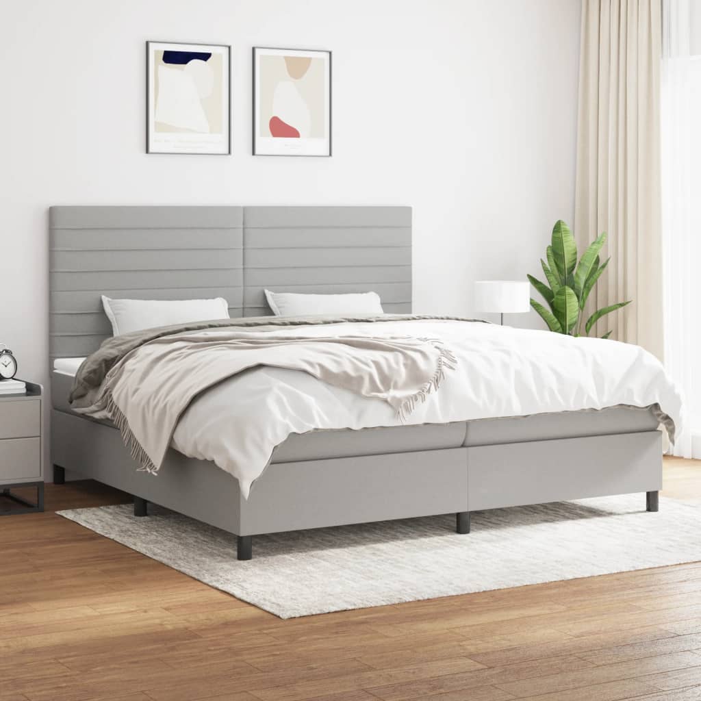 Pat box spring cu saltea, gri deschis, 200x200 cm, textil GartenMobel Dekor