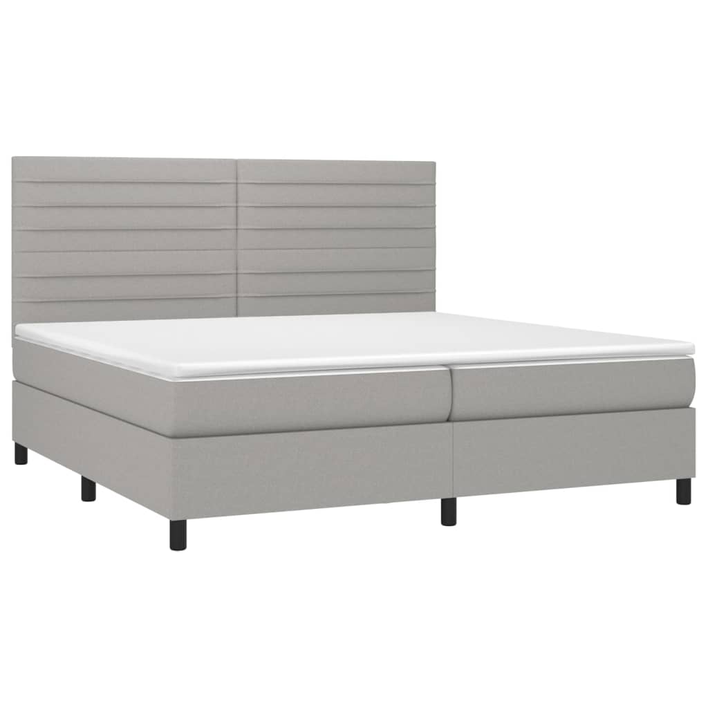 Pat box spring cu saltea, gri deschis, 200x200 cm, textil GartenMobel Dekor