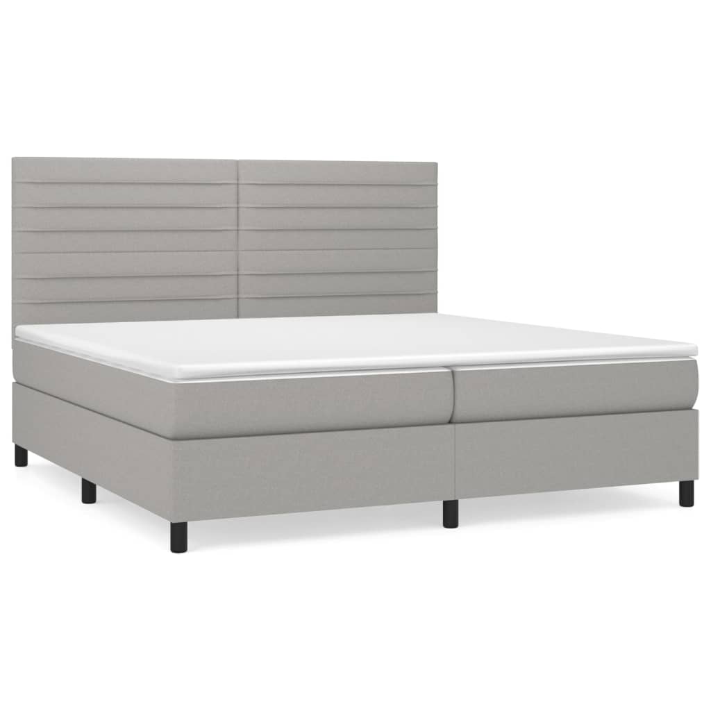 Pat box spring cu saltea, gri deschis, 200x200 cm, textil GartenMobel Dekor